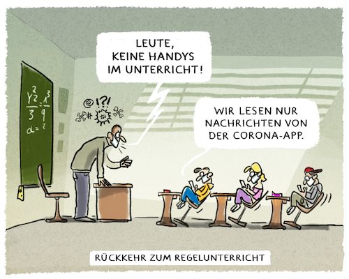 Cartoon: Regelunterricht (medium) by markus-grolik tagged schueler,handy,surfen,ausrede,lehrer,mundschutz,rueckkehr,corona,unterricht,handys,schule,regelunterricht,pandemie,schulbeginn,app,lesen,schueler,handy,surfen,ausrede,lehrer,mundschutz,rueckkehr,corona,unterricht,handys,schule,regelunterricht,pandemie,schulbeginn,app,lesen