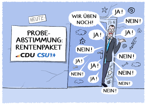 Cartoon: Renten-Probeabstimmung... (medium) by markus-grolik tagged rente,probeabstimmung,union,cdu,csu,spahn,merz,regierung,spd,koalition,deutschland,junge,ju,streit,abstimmung,rente,probeabstimmung,union,cdu,csu,spahn,merz,regierung,spd,koalition,deutschland,junge,ju,streit,abstimmung