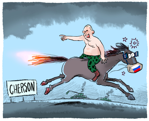 Cartoon: Russischer Teilrückzug (medium) by markus-grolik tagged cherson,putin,russland,ukraine,selenski,militaer,krieg,rückzug,moskau,cherson,putin,russland,ukraine,selenski,militaer,krieg,rückzug,moskau