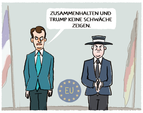 Cartoon: Scholz bei Macron... (medium) by markus-grolik tagged frankreich,deutschland,europa,macron,scholz,usa,trump,melania,hut,us,präsident,grönland,dänemark,strafzölle,stargate,abhängigkeit,eu,handel,wirtschaft,nato,technik,frankreich,deutschland,europa,macron,scholz,usa,trump,melania,hut,us,präsident,grönland,dänemark,strafzölle,stargate,abhängigkeit,eu,handel,wirtschaft,nato,technik