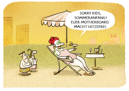 Cartoon: Siesta... (medium) by markus-grolik tagged sommer,hitze,hitzetage,sommeranfang,sommerferien,hitzewelle,familie,mutter,kinder,kinderbetreuung,motherboard,sommer,hitze,hitzetage,sommeranfang,sommerferien,hitzewelle,familie,mutter,kinder,kinderbetreuung,motherboard