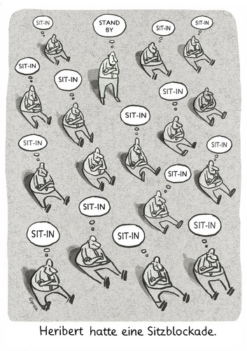 Cartoon: Sitzblockade (medium) by markus-grolik tagged druckmode,sozialer,toleranzrenitenz,meinung,andere,renitent,gesellschaft,massenphaenomen,wortspiel,cartoon,grolik,individium,flucht,zeitgeist,massenbewegung,massen,masse,sitzblockade,in,entscheidungsfindung,sitz,protest
