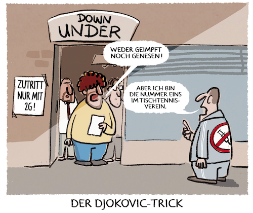 Cartoon: Sportskamerad... (medium) by markus-grolik tagged djokovic,2g,impfgegner,tennis,sport,tischtennis,australian,open,djokovic,2g,impfgegner,tennis,sport,tischtennis,australian,open