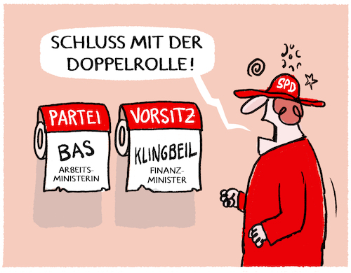 Cartoon: Streit um SPD-Doppelspitze... (medium) by markus-grolik tagged spd,parteivorsitz,bas,klingbeil,doppelrolle,finanzminister,vizekanzler,arbeitsministerin,fraktion,wahlen,wahlniederlage,waehler,wahlprogramm,arbeiter,partei,spd,parteivorsitz,bas,klingbeil,doppelrolle,finanzminister,vizekanzler,arbeitsministerin,fraktion,wahlen,wahlniederlage,waehler,wahlprogramm,arbeiter,partei