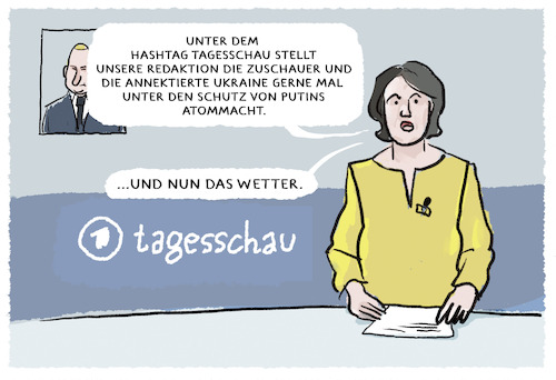 Cartoon: Tagesschau Formulierungen... (medium) by markus-grolik tagged tagesschau,formulierungen,nachrichten,redaktion,annexion,atommacht,oeffentlich,rechtlich,gez,tagesschau,formulierungen,nachrichten,redaktion,annexion,atommacht,oeffentlich,rechtlich,gez