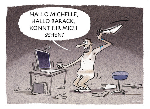 Cartoon: ..this dance is for you only. (medium) by markus-grolik tagged nsa,internet,spionage,überwachung,obama,sicherheit,terrorismus,abhörung,nackttanz,sexy,moves,cartoon,grolik