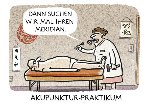 Cartoon: Traditionell chinesisch... (medium) by markus-grolik tagged alternativ,heilmethoden,nadel,nadeln,medizin,leitbahn,au,aua,praxis,theorie,grolik,cartoon,alternativ,heilmethoden,nadel,nadeln,medizin,leitbahn,au,aua,praxis,theorie,grolik,cartoon,praktikum,akupunktur