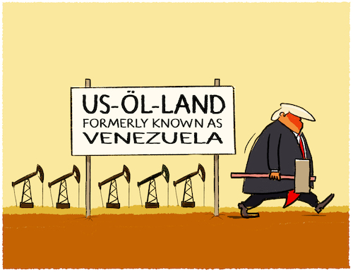 Cartoon: Trump... (medium) by markus-grolik tagged trump,venezuela,maga,usa,us,ueberfall,oelfoerderung,öl,rohstoffe,imperialismus,trump,venezuela,maga,usa,us,ueberfall,oelfoerderung,öl,rohstoffe,imperialismus