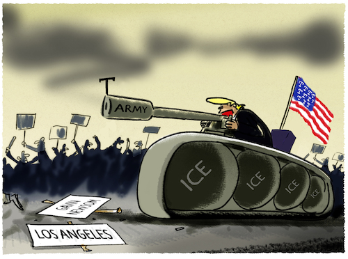 Cartoon: Trump eskaliert in Kalifornien.. (medium) by markus-grolik tagged gavin,newsom,armee,nationalgarde,us,praesident,trump,ice,abschiebung,usa,los,angeles,buergerkrieg,kalifornien,proteste,westkueste,abschiebungspolitik,regierung,eskalation,gavin,newsom,armee,nationalgarde,us,praesident,trump,ice,abschiebung,usa,los,angeles,buergerkrieg,kalifornien,proteste,westkueste,abschiebungspolitik,regierung,eskalation