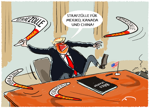 Cartoon: Trumps Strafzölle... (medium) by markus-grolik tagged trump,donald,maga,usa,strafzoll,strafzoelle,kanada,mexiko,china,brics,staaten,waren,bumerang,dollar,dominanz,russland,putin,waehrung,trump,donald,maga,usa,strafzoll,strafzoelle,kanada,mexiko,china,brics,staaten,waren,bumerang,dollar,dominanz,russland,putin,waehrung