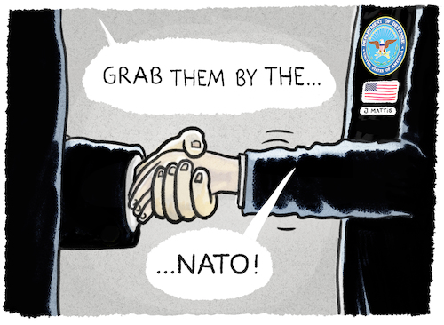 Cartoon: Unsicherheitskonferenz (medium) by markus-grolik tagged mattis,trump,donald,nato,usa,bündnis,amerika,europa,russland,von,der,leyen,politik,james,sicherheitskonferenz,jens,stoltenberg,mattis,trump,donald,nato,usa,bündnis,amerika,europa,russland,von,der,leyen,politik,james,sicherheitskonferenz,jens,stoltenberg