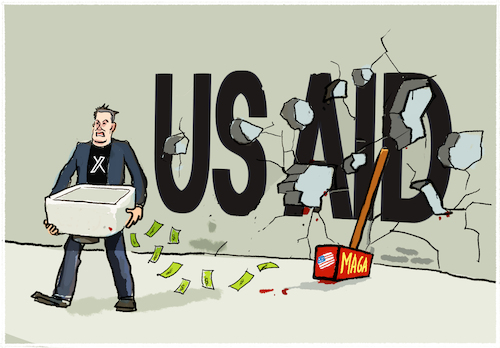 Cartoon: US-Entwicklungshilfestopp... (medium) by markus-grolik tagged entwicklung,entwicklungsagentur,organisation,schliessen,armut,hunger,präsident,entwicklung,entwicklungsagentur,organisation,schliessen,armut,hunger,präsident