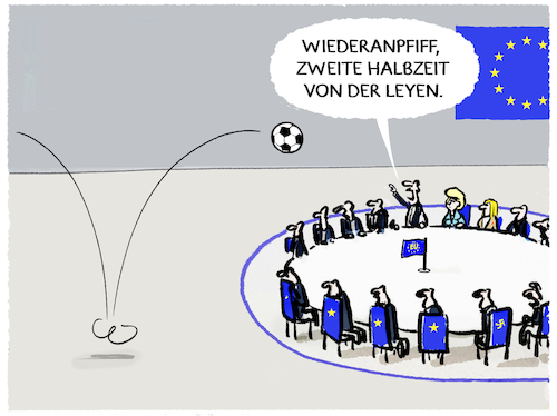 Cartoon: Von der Leyen (medium) by markus-grolik tagged europaeische,kommission,eu,europa,ursula,von,der,leyen,amtszeit,praesidentin,legislatur,fussball,em,europameisterschaft,europaeische,kommission,eu,europa,ursula,von,der,leyen,amtszeit,praesidentin,legislatur,fussball,em,europameisterschaft