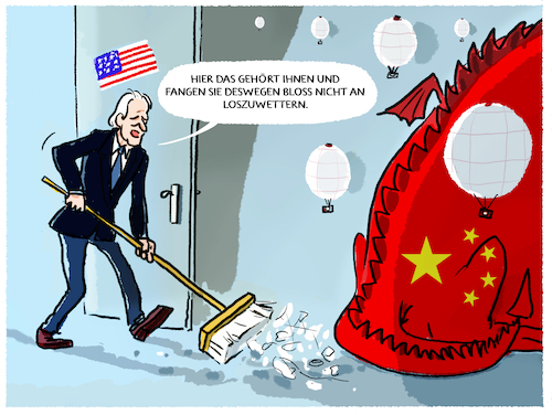 Cartoon: Wetterballons aus China... (medium) by markus-grolik tagged xi,jinping,ballon,spionageballon,spionage,wetterballon,luftraum,voelkerrecht,montana,testballons,affäre,usa,china,joe,biden,washington,peking,militär,taiwan,südpazifik,ballonstreit,xi,jinping,ballon,spionageballon,spionage,wetterballon,luftraum,voelkerrecht,montana,testballons,affäre,usa,china,joe,biden,washington,peking,militär,taiwan,südpazifik,ballonstreit