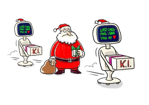 Cartoon: X-Mas-Bots! (medium) by markus-grolik tagged nikolaus,ki,künstliche,intelligenz,automatisierung,weihnacht,advent,digital,analog,santa,claus,xmas,geschenke,konsum,paket,paketservice,dhl,online,amazon,last,chrismas,wham,google,nikolaus,ki,künstliche,intelligenz,automatisierung,weihnacht,advent,digital,analog,santa,claus,xmas,geschenke,konsum,paket,paketservice,dhl,online,amazon,last,chrismas,wham,google