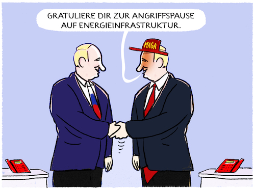 Cartoon: Wladimirs Donald... (medium) by markus-grolik tagged putin,trump,usa,maga,us,friedensgespraeche,angriffskrieg,telefonat,russland,ukraine,krieg,waffenruhe,nato,energieinfrastruktur,selenskyj,putin,trump,usa,maga,us,friedensgespraeche,angriffskrieg,telefonat,russland,ukraine,krieg,waffenruhe,nato,energieinfrastruktur,selenskyj