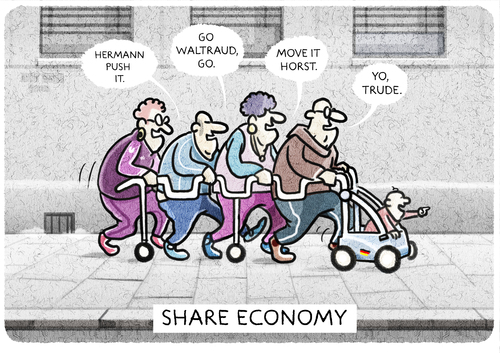 Cartoon: Zukunftsmodell Rollatorkollektiv (medium) by markus-grolik tagged share,economy,altersarmut,alter,generationen,generationsvertrag,rente,rollator,kollektiv,baby,kinder,kid,mobil,mobilität,zukunft,pflege,pflegeheimdeutschland,kita,großfamilie,cartoon,grolik,share,economy,altersarmut,alter,generationen,generationsvertrag,rente,rollator,kollektiv,baby,kinder,kid,mobil,mobilität,zukunft,pflege,pflegeheimdeutschland,kita,großfamilie,cartoon,grolik