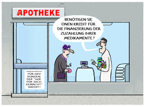 Cartoon: Zuzahlung erhöht... (medium) by markus-grolik tagged cdu,warken,medikamente,gkv,gesundheitsreform,apotheke,medizin,gesundheitssystem,union,krankenkassen,apotheken,patienten,versorgung,gesundheit,krankheit,deutschland,reformen,cdu,warken,medikamente,gkv,gesundheitsreform,apotheke,medizin,gesundheitssystem,union,krankenkassen,apotheken,patienten,versorgung,gesundheit,krankheit,deutschland,reformen