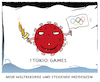 Cartoon: Japan (small) by markus-grolik tagged tokio,ioc,ansteckung,risiken,sport,profit,geldgier,corona,pandemie,mutanten,weltrekorde,doping,tv