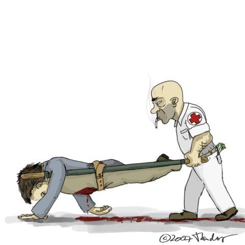 Cartoon: Health insurance (medium) by Mandor tagged health,wounded,emergency,insurance