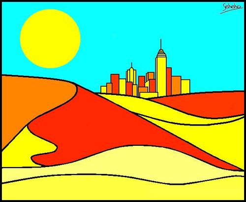 Cartoon: KALAHARI CITY (medium) by Thamalakane tagged botswana,kalahari,desert,city,sand,dunes