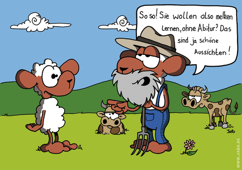 Cartoon: Kein Abitur?! (medium) by Bruder JaB tagged abitur,aussichten,schafe,bauer,melken