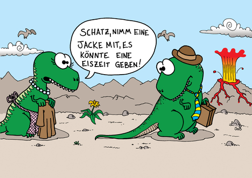 Cartoon: Klimawandel bei den Dinos (medium) by Bruder JaB tagged dino,dinosaurier,klimawandel,eiszeit,jacke