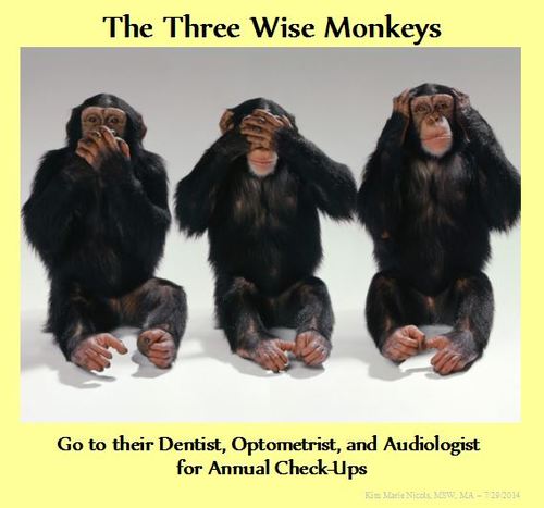 Cartoon: The Three Wise Monkeys (medium) by Hearing Care Humor tagged hear,see,speak,audiologist,optometrist,dentist,monkeys,wise,three