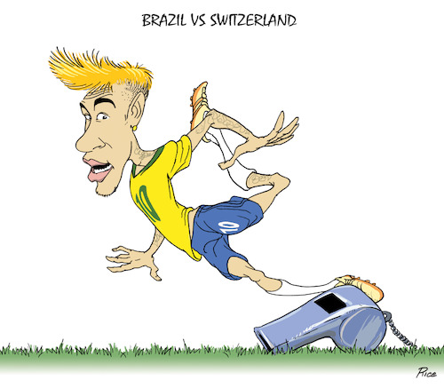 Cartoon: Brazil vs Switzerland (medium) by ricearaujo tagged neymar,worldcup,russia,brazil,switzerland,football
