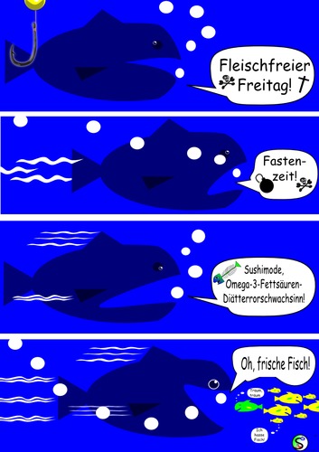 Cartoon: Fisches Fastengesang (medium) by user unknown tagged fleischfrei,diät,fettsäure,omega3,sushi,fastenzeit,fisch