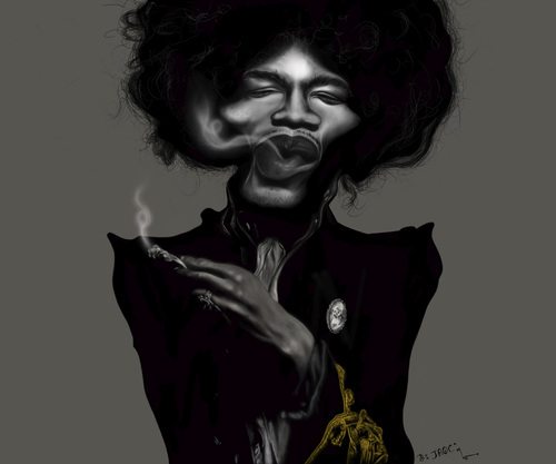 Cartoon: Jimi Hendrix (medium) by jaime ortega tagged hendrix,jimi