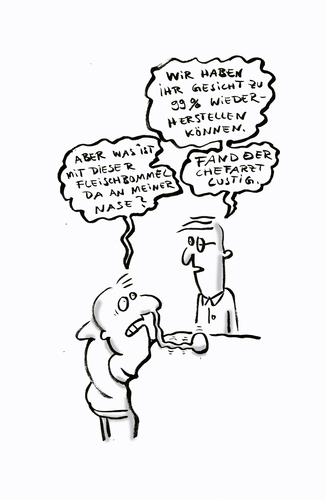 Cartoon: Chefarzt mit Humor (medium) by Ludwig tagged unfall,kosmetik,korrektur,schönheitschirurgie,chefarzt,operation,gesicht,arzt