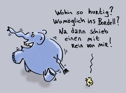 Cartoon: Hurtig ins Bordell (medium) by Ludwig tagged elefant,küken,bordell,prostitution,anschaffen,freier,geschlechtsverkehr