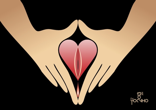 Cartoon: Obscenity (medium) by Tonho tagged menstruation,erotic,hands,heart,vagina,vulva,obscenity