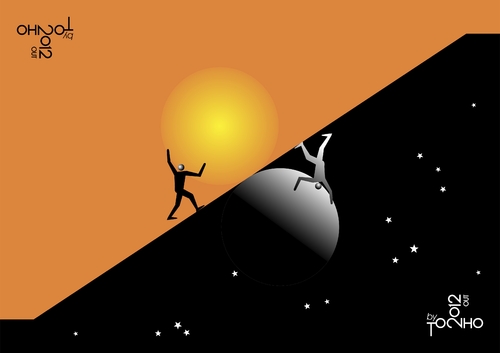Cartoon: Sisyphus day and night and day . (medium) by Tonho tagged sisifo,punishment,legend,day,night,sisyphus,and