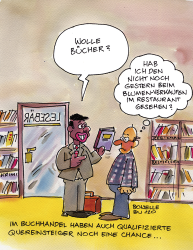 Cartoon: Wolle Bücher? (medium) by Boiselle tagged buchhandel,wirtschaft,steffen,boiselle