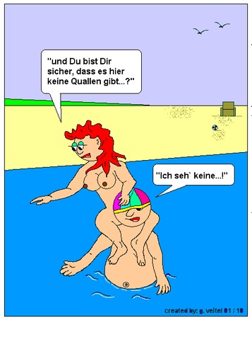 Cartoon: Strandleben (medium) by gert montana tagged strand,sylt,strandgespräch,strandbegegnung,nackt,gertoons,wasser,meer,norden,traumstrand,insel