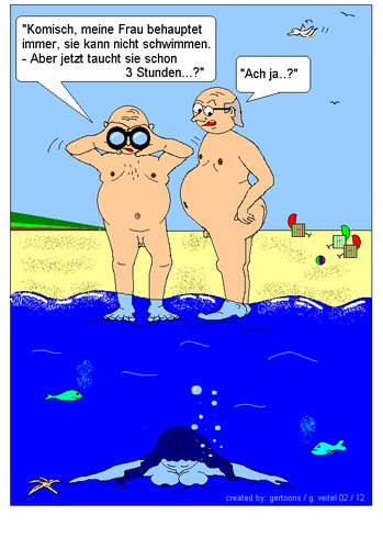 Cartoon: Strandleben (medium) by gert montana tagged strand,sylt,strandgespräch,strandbegegnung,nackt,gertoons,wasser,meer,norden,traumstrand,insel