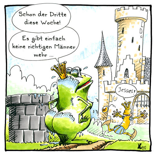 Cartoon: Froschkönigin (medium) by luxcartoons tagged märchen,froschkönig,märchenprinz