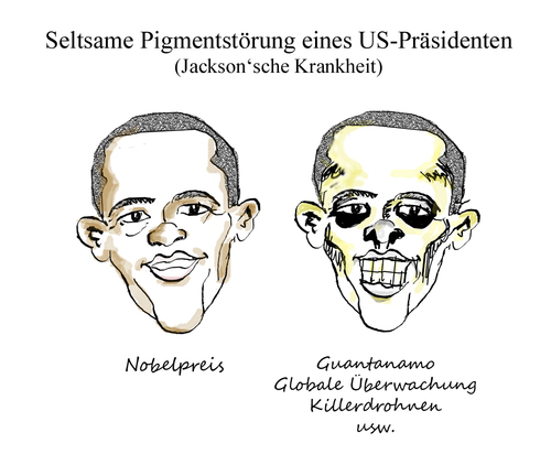 Cartoon: Pigmentstörung (medium) by Simpleton tagged usa,killerdrohnen,überwachung,nobelpreis,obama