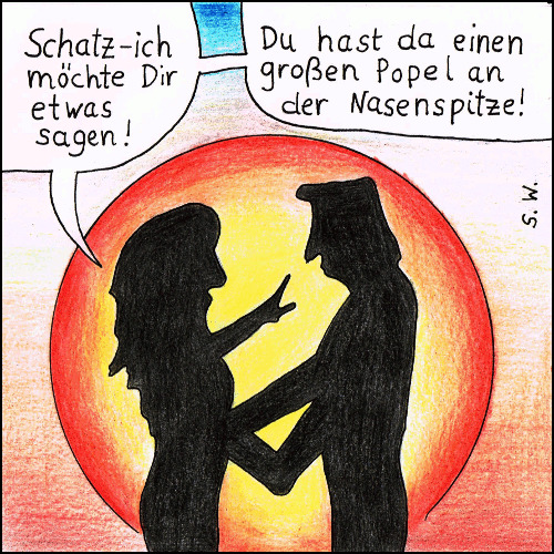 Cartoon: Liebevolle Worte (medium) by Storch tagged liebe,romanze,romantik,sonnenuntergang,mann,frau,schatz,popel,nasenspitze