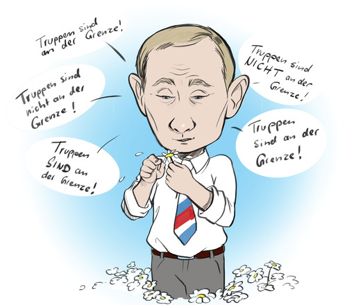 Cartoon: Putins Entscheidungshilfe (medium) by spotty71 tagged putin,ukraine,truppen,russland,grenze,gänseblümchen