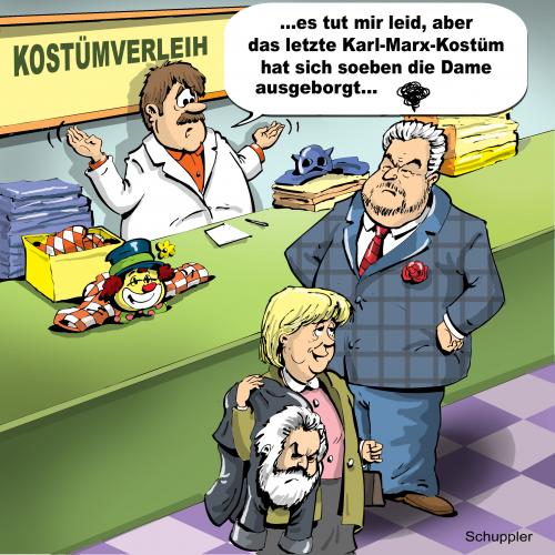 Cartoon: kostüm (medium) by schuppi tagged merkel,kostüm,verkleidung,kommunismus,karlmarx,kostümierung,politik,verleih,beck,angela,maske,clown,mann,frau,merkel,kostüm,verkleidung,kommunismus,karl,marx,kostümierung,politik,verleih,kurt,beck,spd,cdu,bundeskanzlerin,ministerpräsident,politiker,kostümverleih,maskerade,angela merkel,kurt beck