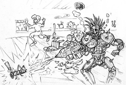 Cartoon: Cyberpunk Pinocchio_BW_sketch (medium) by hopsy tagged pinocchio,gepetto,carlo,collodi,long,nose