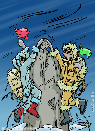 Cartoon: Flag carrier (medium) by hopsy tagged flag,carrier,hilltop,mountain