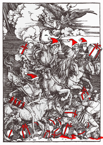 Cartoon: Christmas (medium) by Anjo tagged of,riders,four,the,apokalypse,christmas,albrecht,dürer,wheinachten,apocalypse,vier,apokalyptischen,reiter,consume,konsum,gifts,geschenke,geschenkeflut,weihnachten,albrecht dürer,kunst,künstler,apokalyptischen reiter,albrecht,dürer,apokalyptischen,reiter