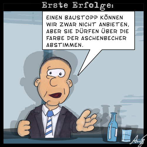 Cartoon: Erste Erfolge (medium) by Anjo tagged stuttgart,21,erfolg,volksentscheid,bahnhof,protest
