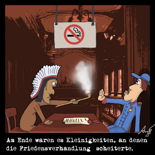 Cartoon: Folgen des totalen Rauchvervbots (medium) by Anjo tagged rauchverbot,rauchen,pfeife,friedenspfeife,indianer,kavallerie,friedensverhandlung