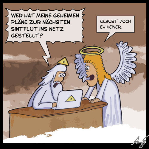 Cartoon: Göttliches Informationsloch (medium) by Anjo tagged wikileaks,klima,sintflut,erderwärmung,gott