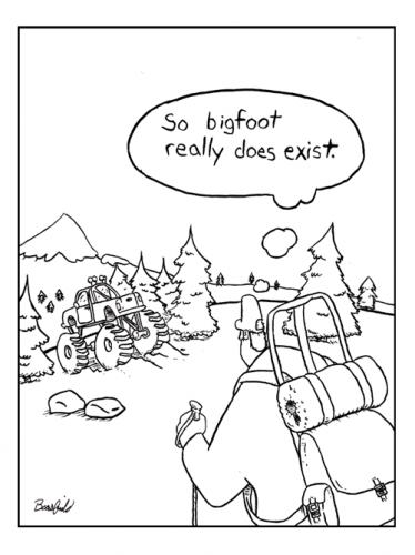 Cartoon: bigfoot (medium) by creative jones tagged hiker,truck,monster,bogfoot,yeti